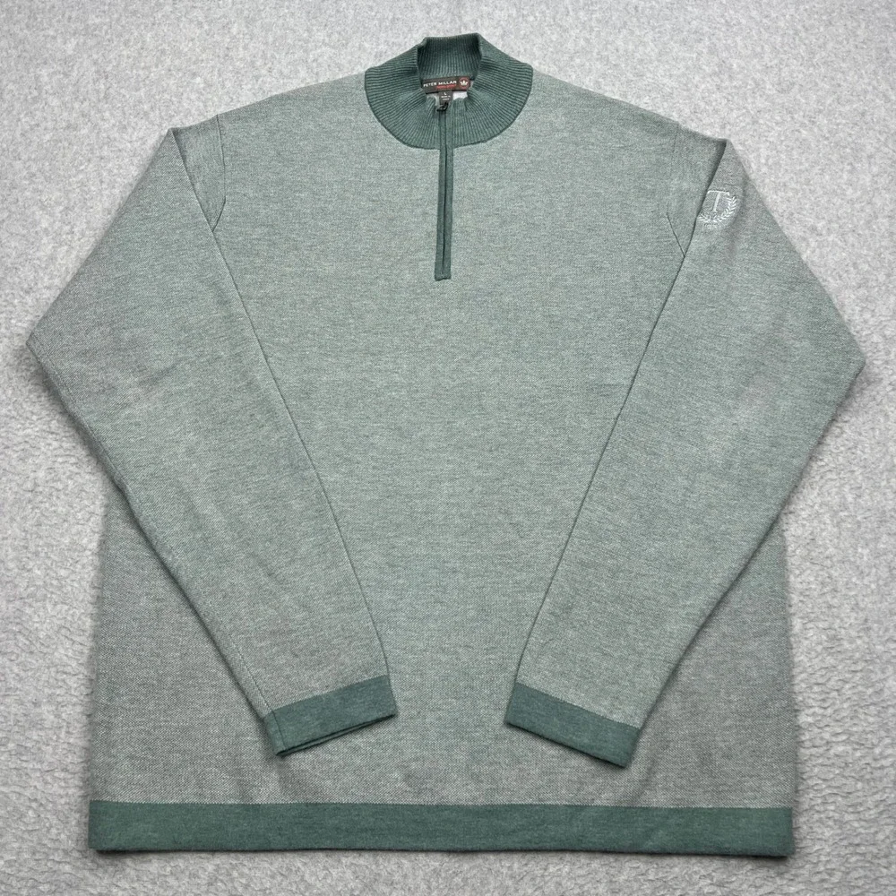 Peter Millar Sweater Mens Large Green 1/4 Zip Pullover Golf Crown Sport MF16ES04